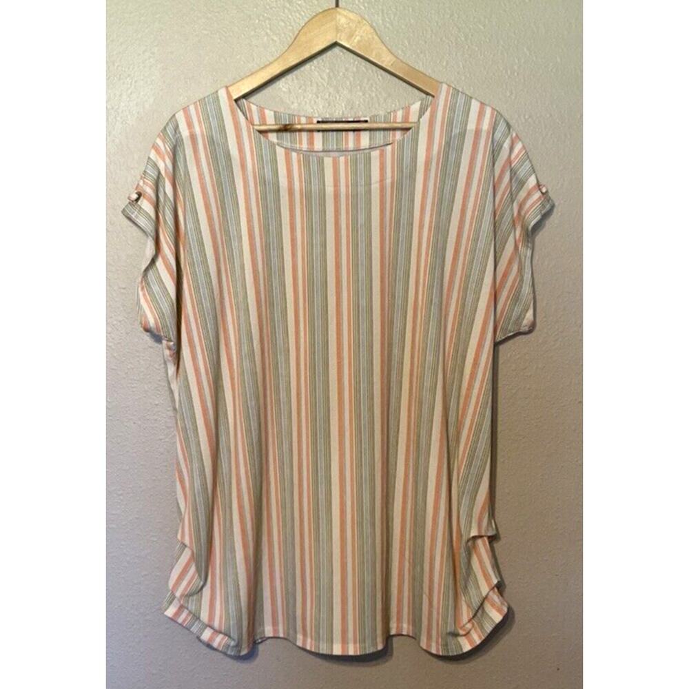Cure Women’s Size 2XL Shirt Short Sleeve Pastel Striped Slit/Grommet Sleeve
